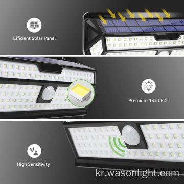 공장 OEM 132LED 슈퍼 밝은 광각 방수 벽 보안 모션 센서 정원 야드 통로를위한 태양 광